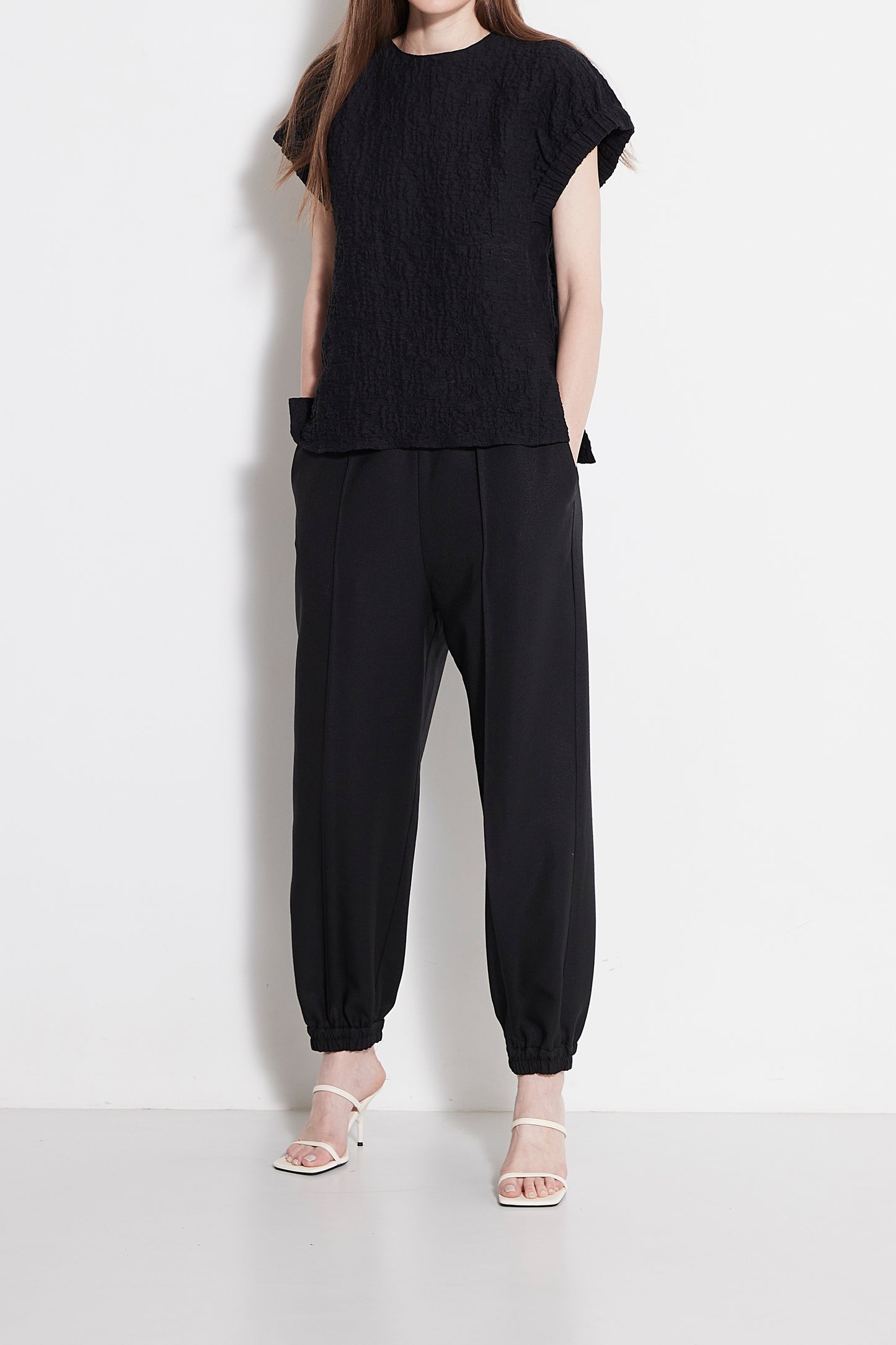 Gather sleeve jacquard Blouse