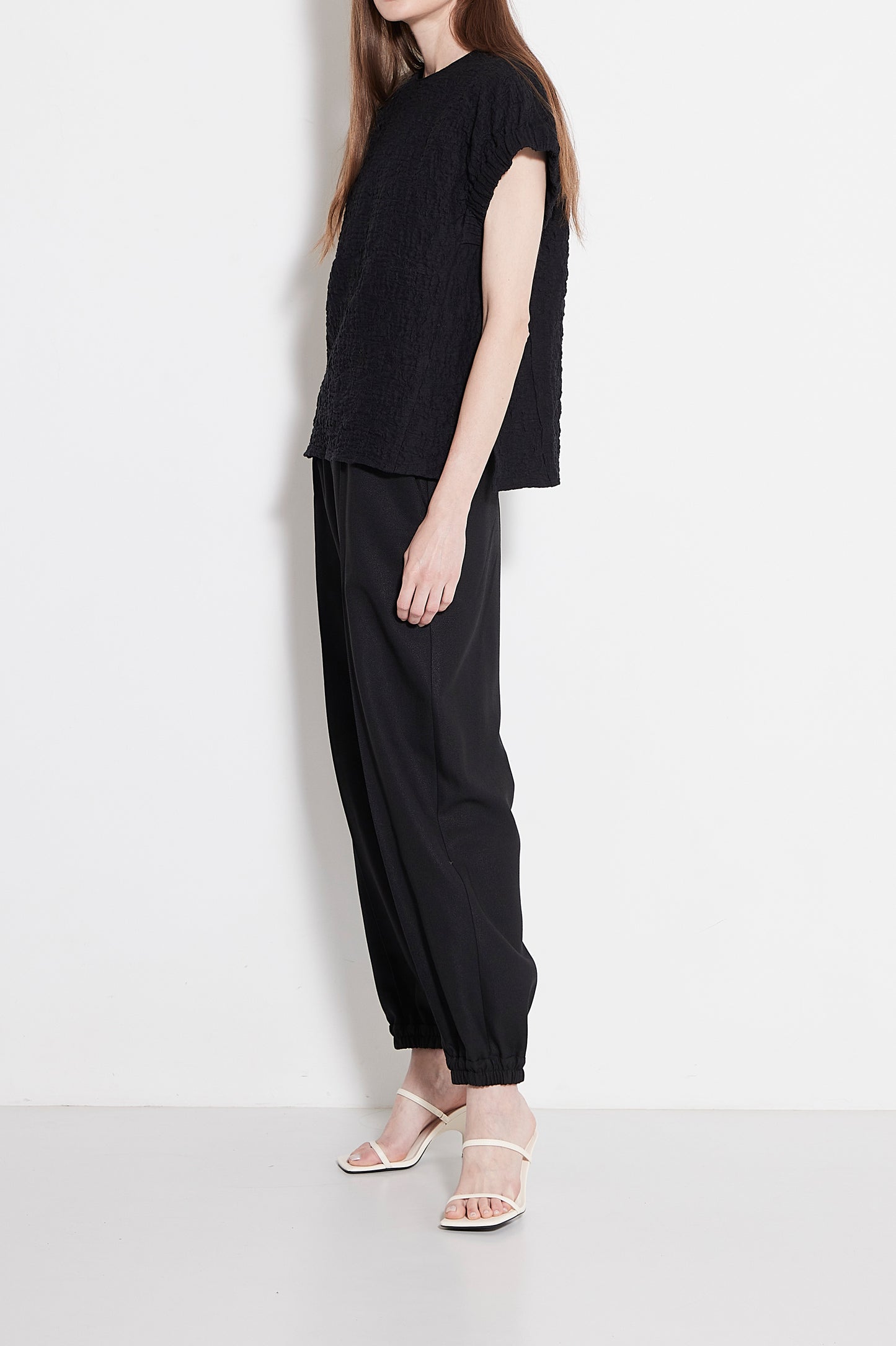 Gather sleeve jacquard Blouse