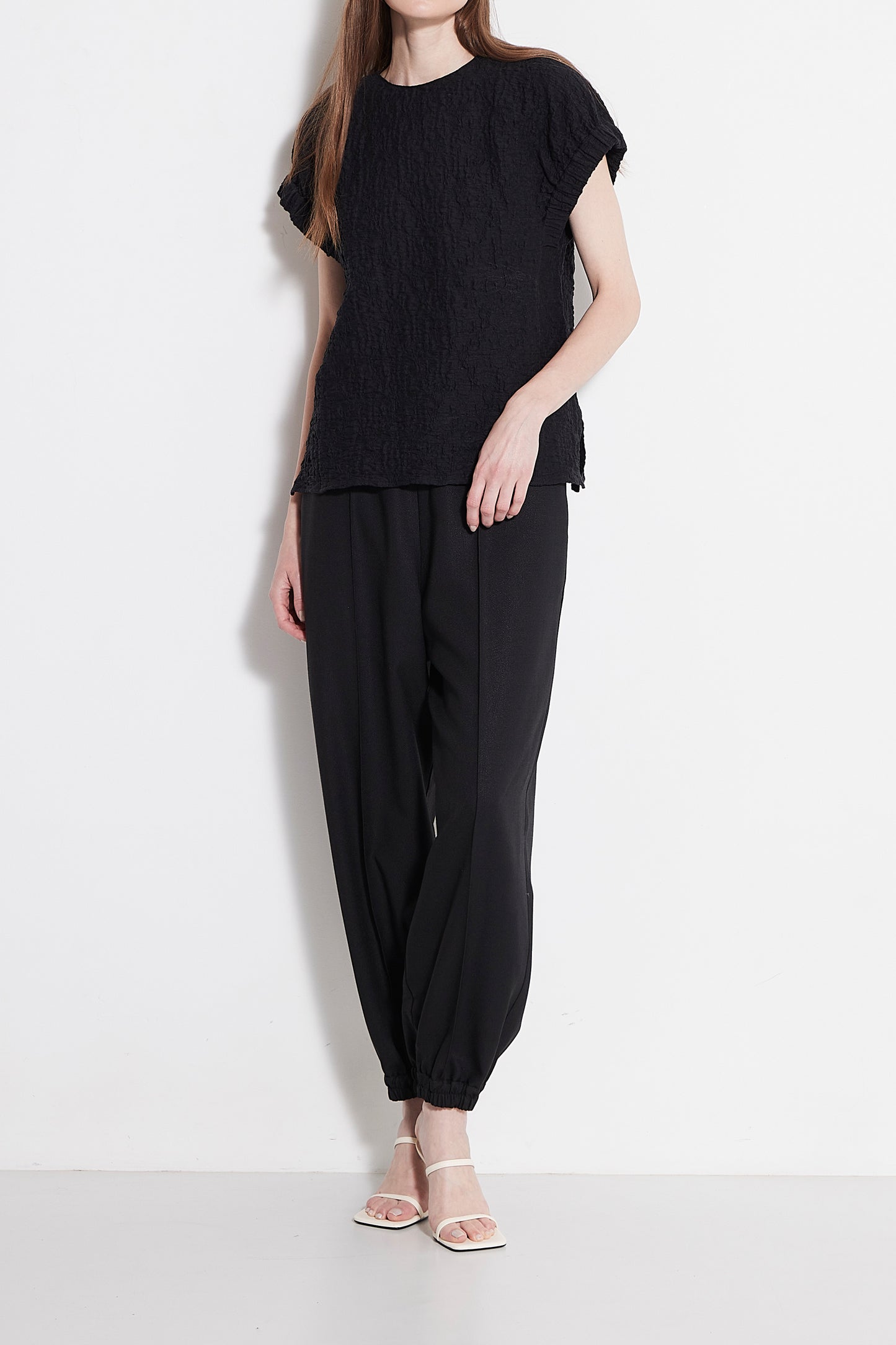 Gather sleeve jacquard Blouse
