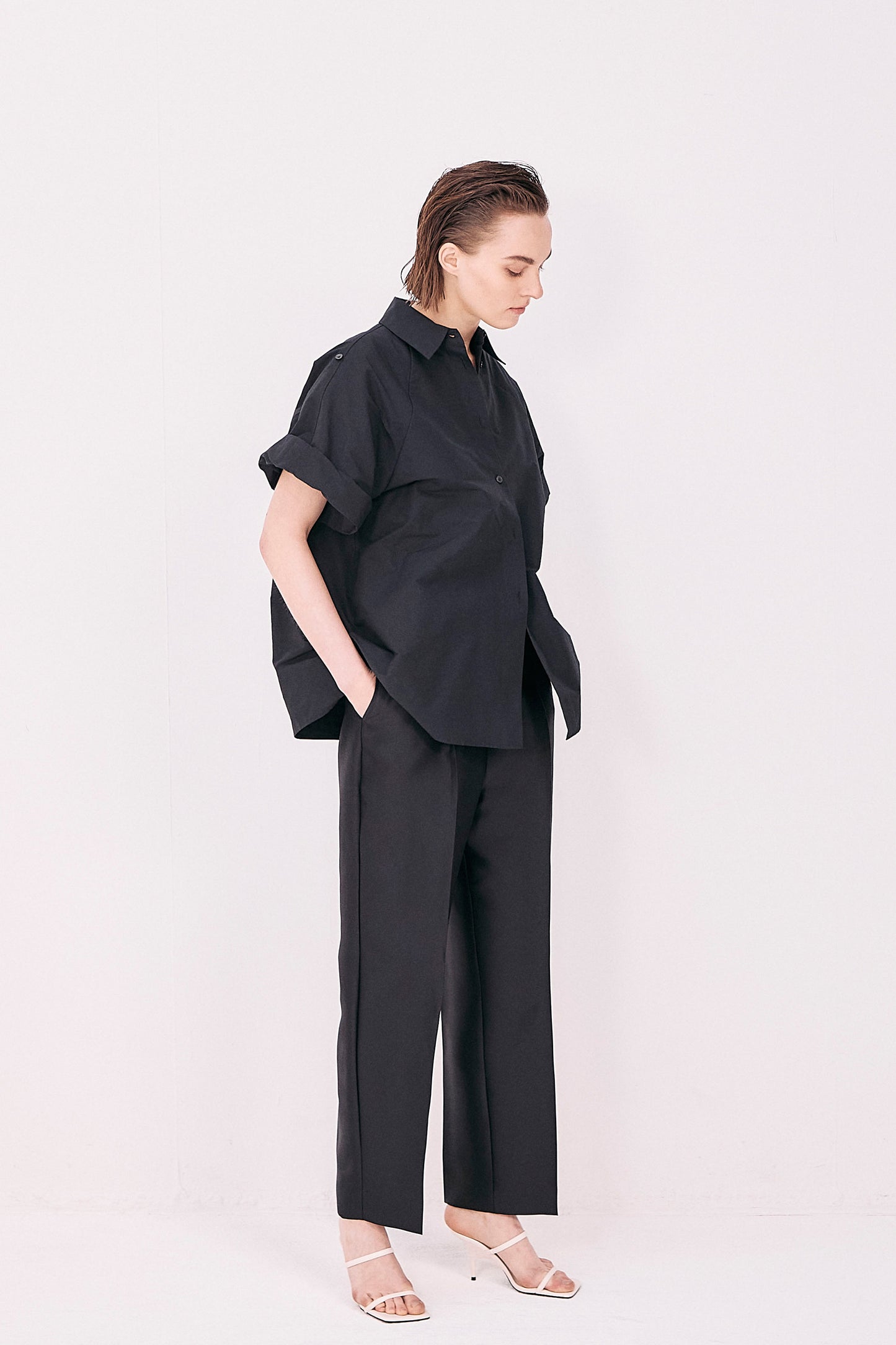 Silkey sheer Pants-BLACK