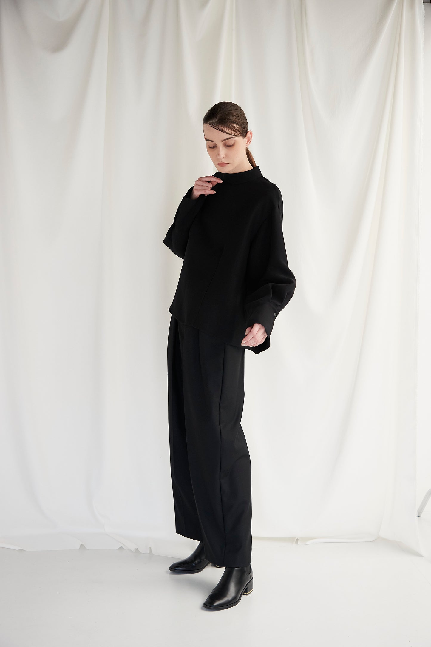 Stand Collar Cocoon Blouse