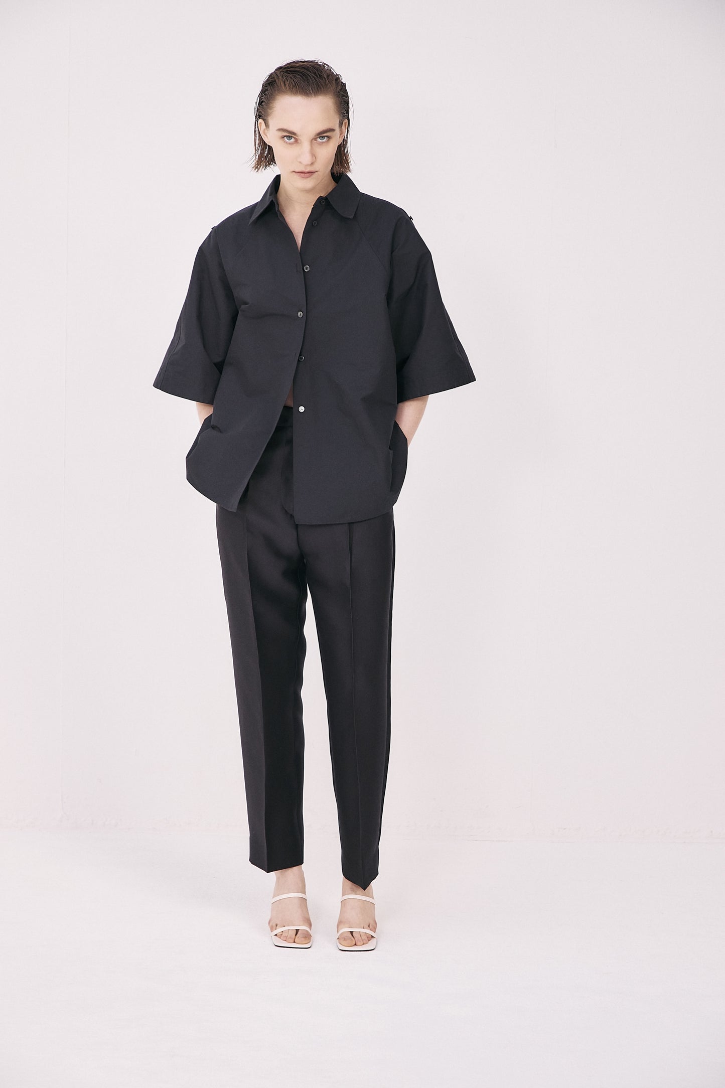 Silkey sheer Pants-BLACK