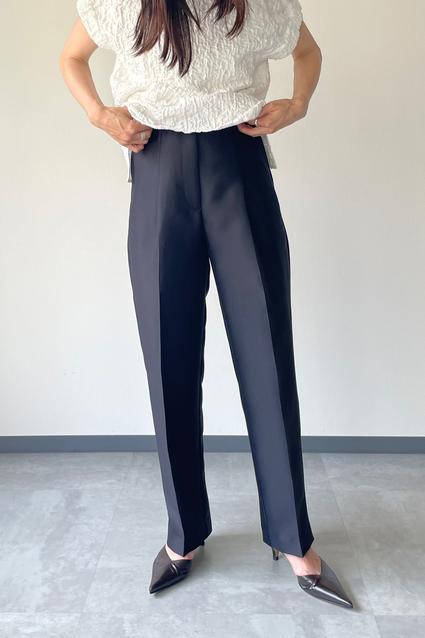 Silkey sheer Pants-BLACK