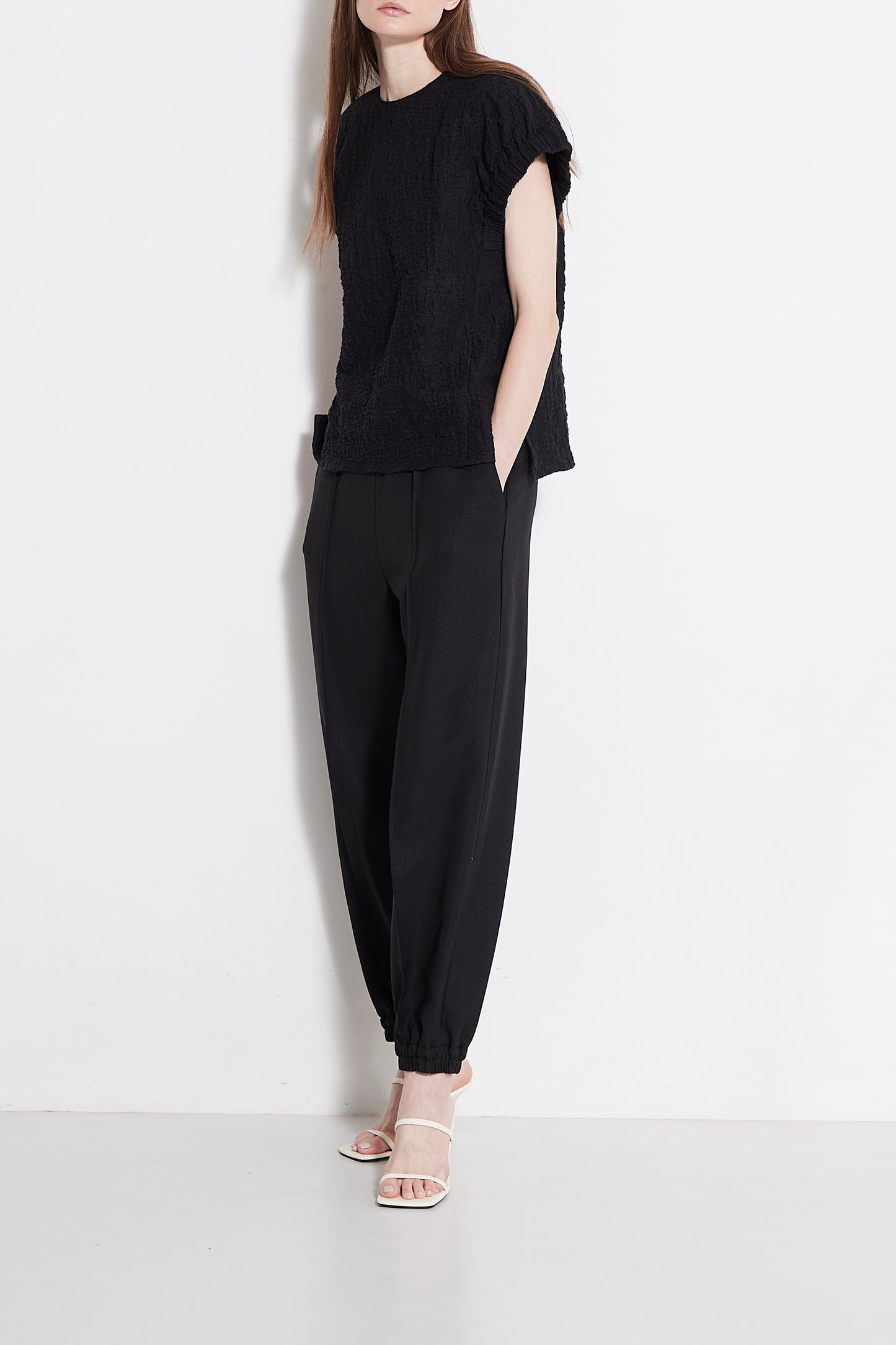 Gather sleeve jacquard Blouse