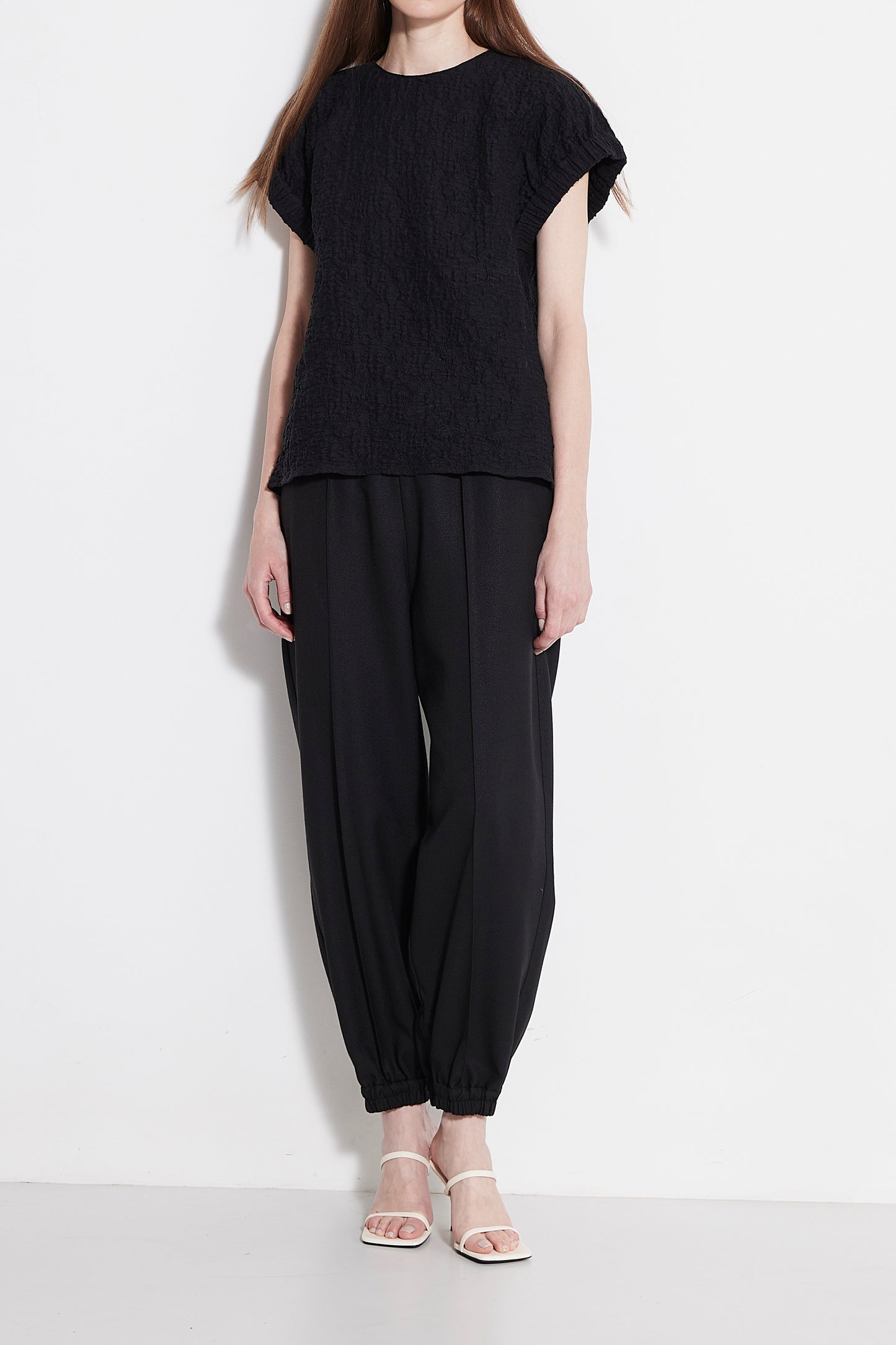 Gather sleeve jacquard Blouse