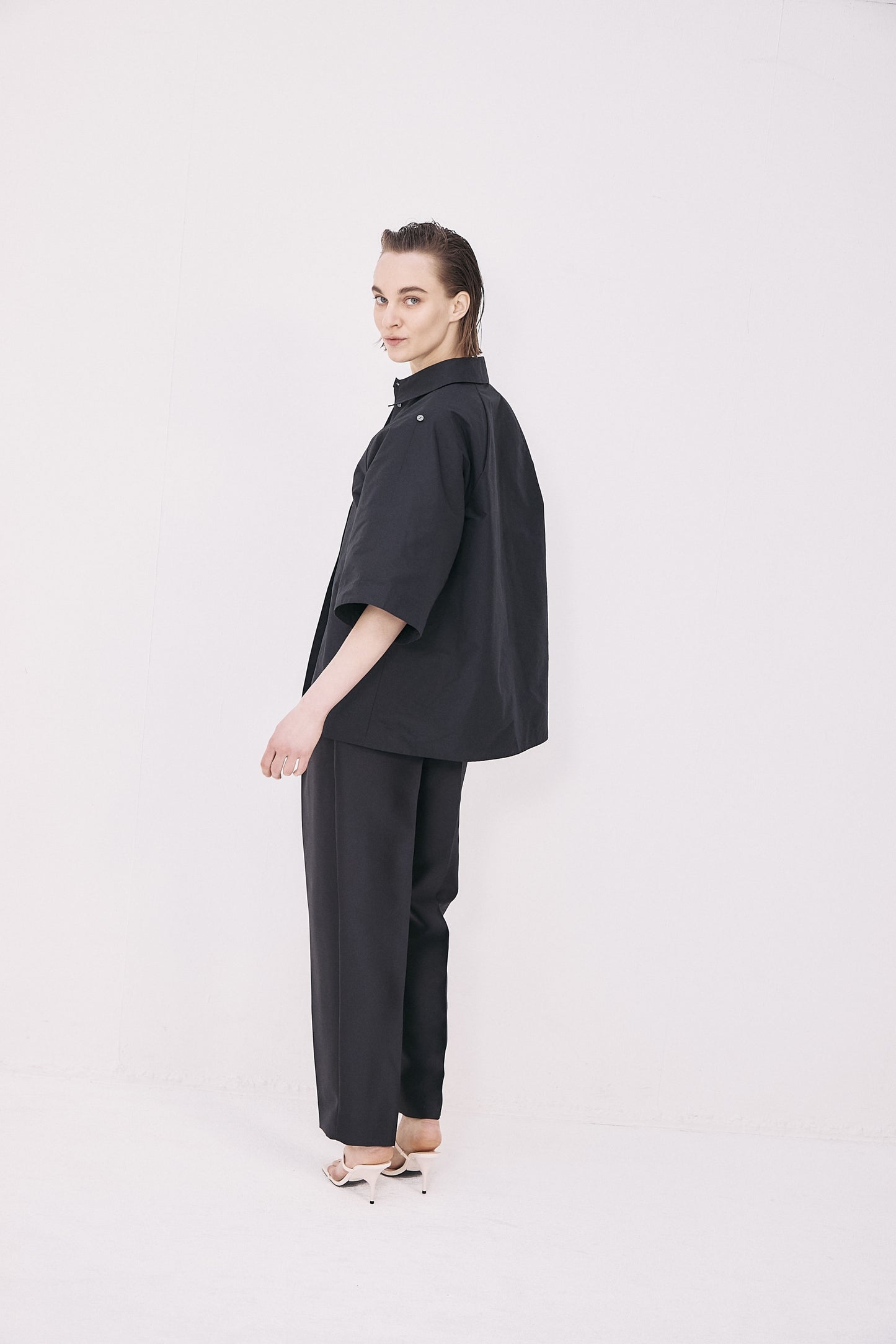 Silkey sheer Pants-BLACK