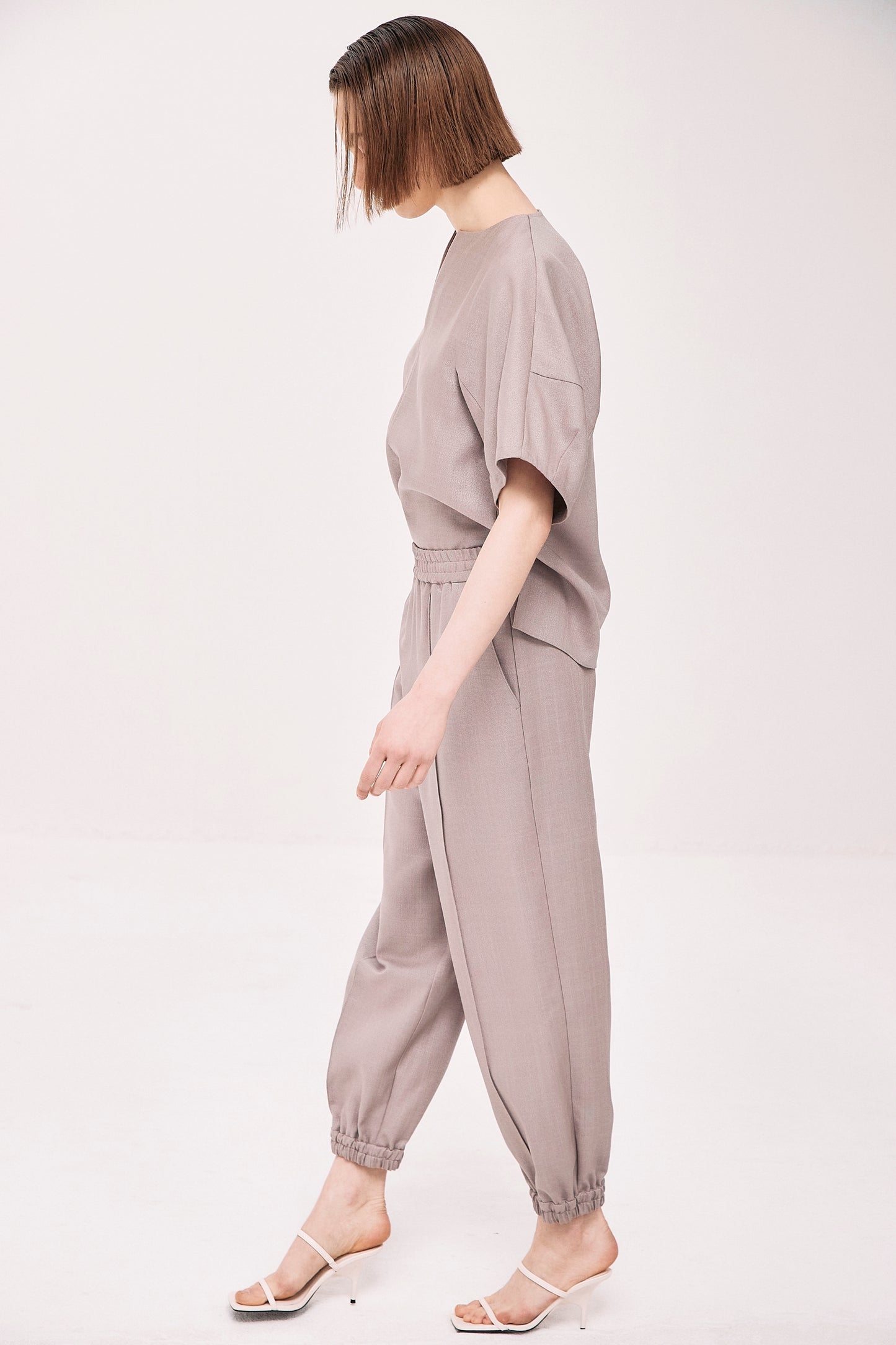 Luster keyneck shortsleeve Blouse-GRAY