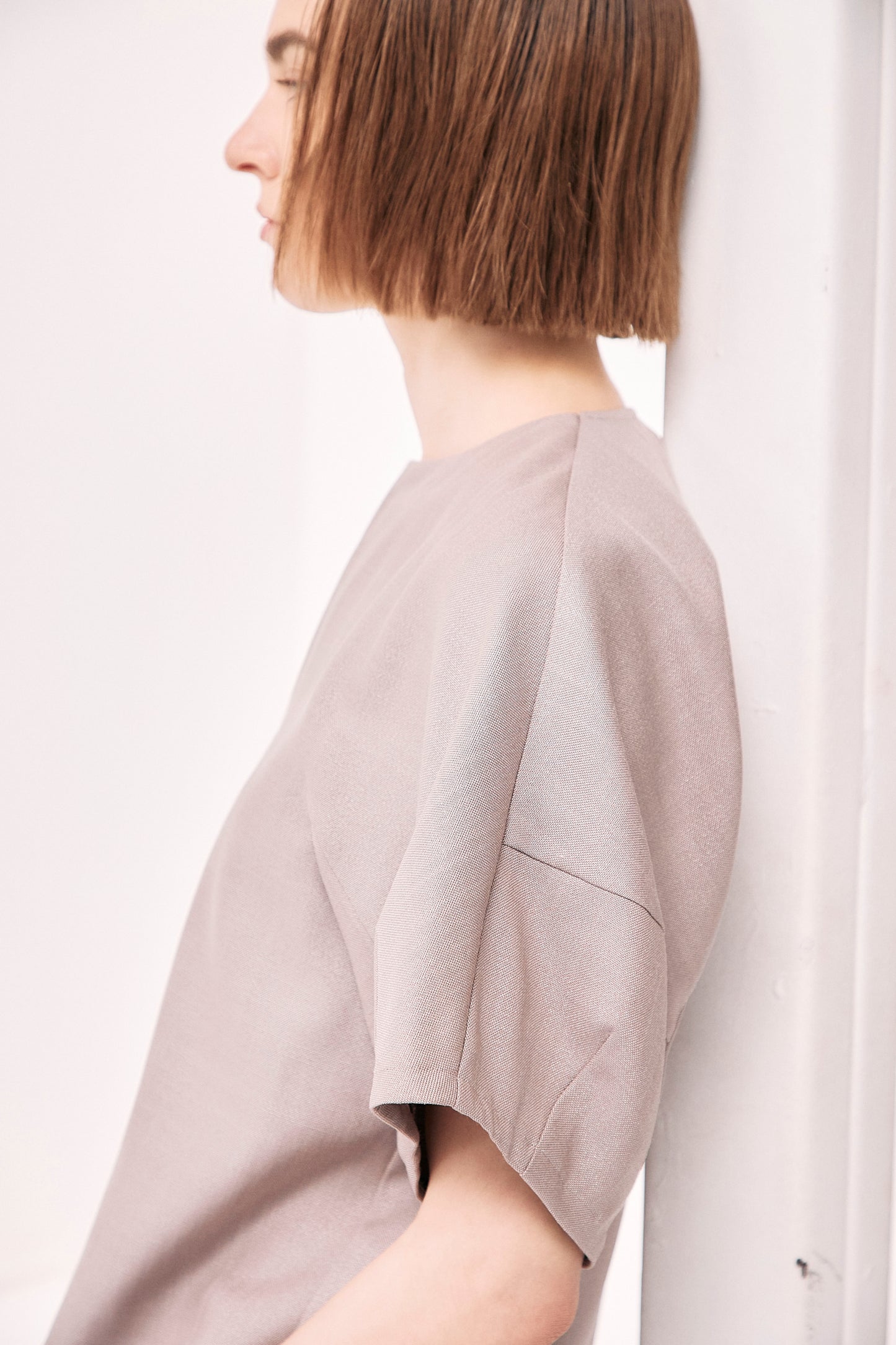 Luster keyneck shortsleeve Blouse-GRAY