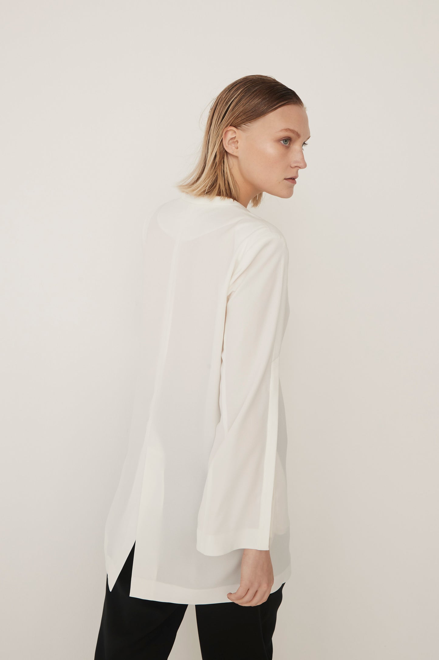 Slit Sleeves V-neck Jacket-WHITE