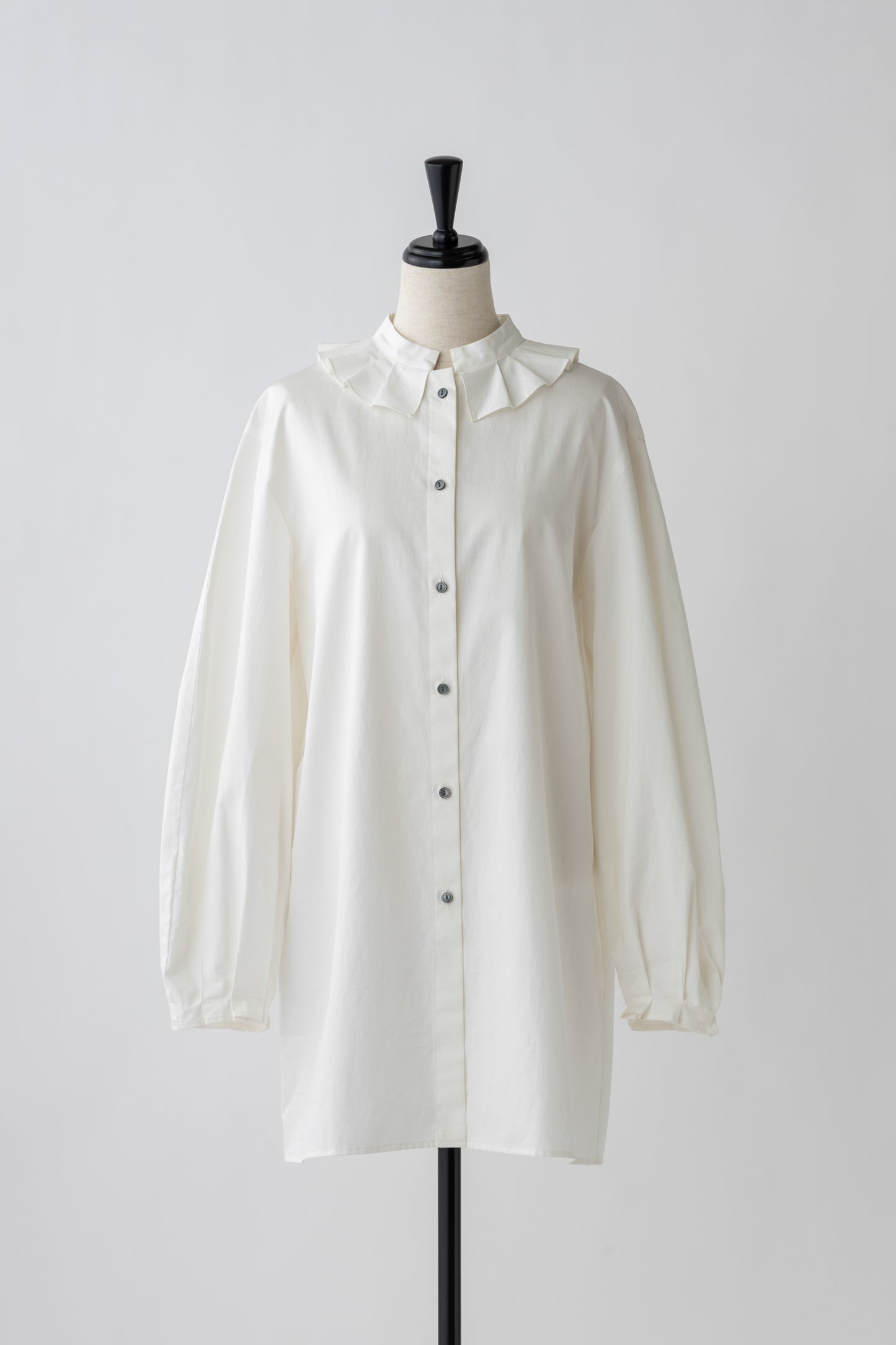 Stand Collar Frill Blouse-WHITE
