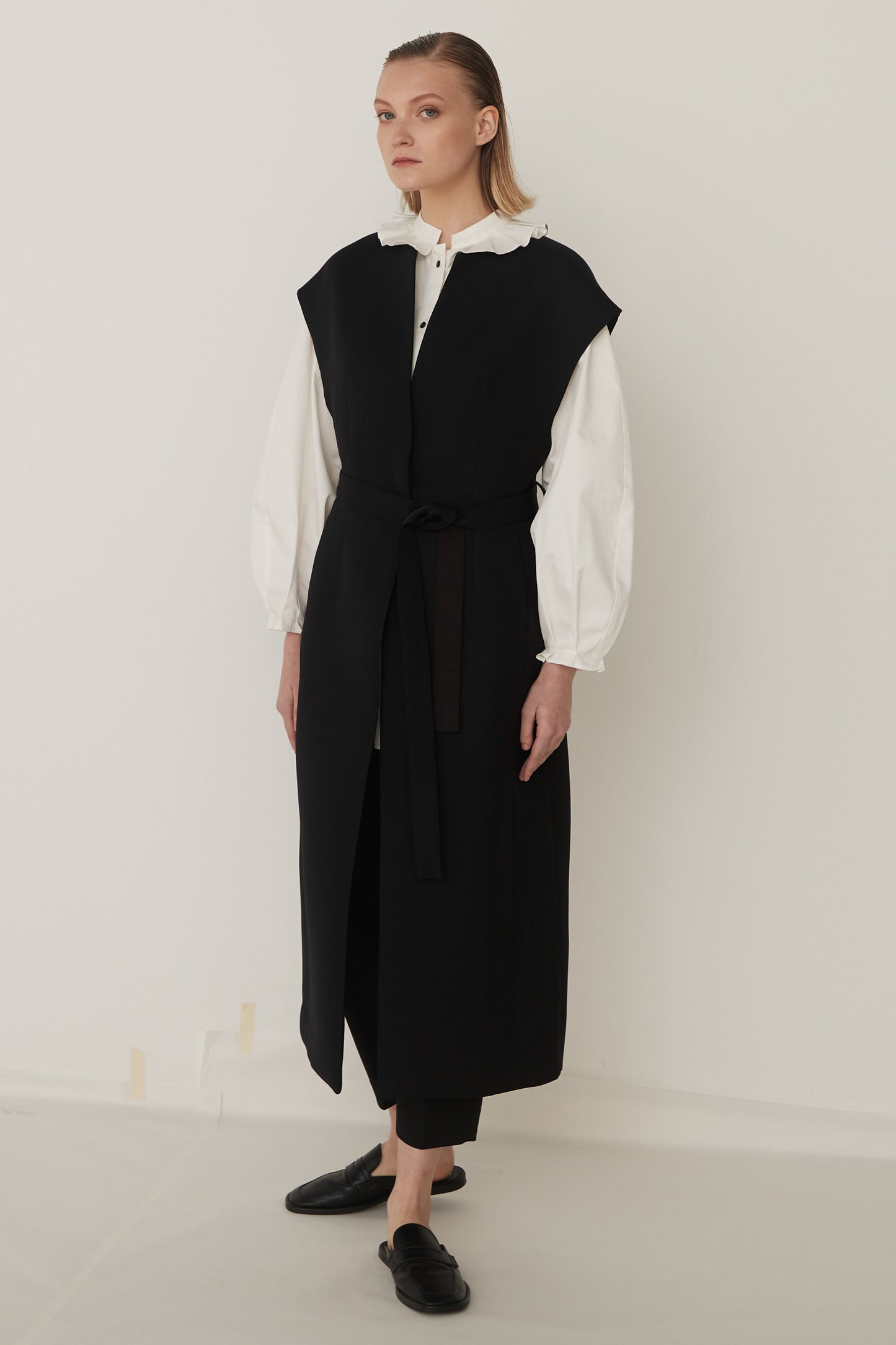 Stand Collar Frill Blouse-WHITE
