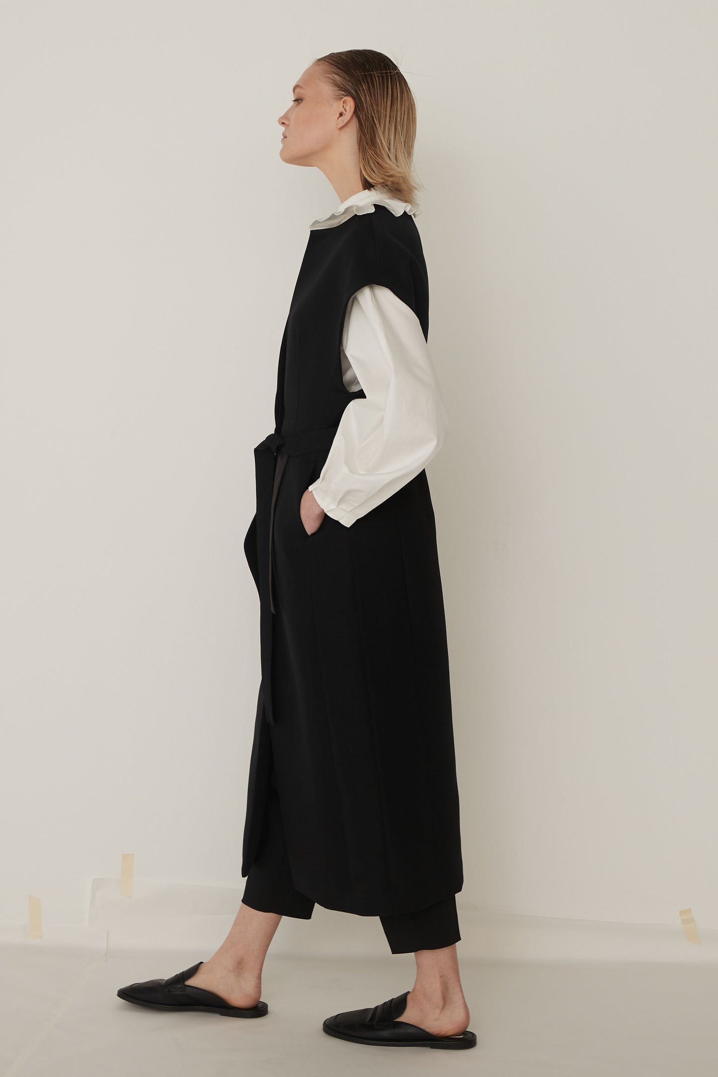 Stand Collar Frill Blouse-WHITE