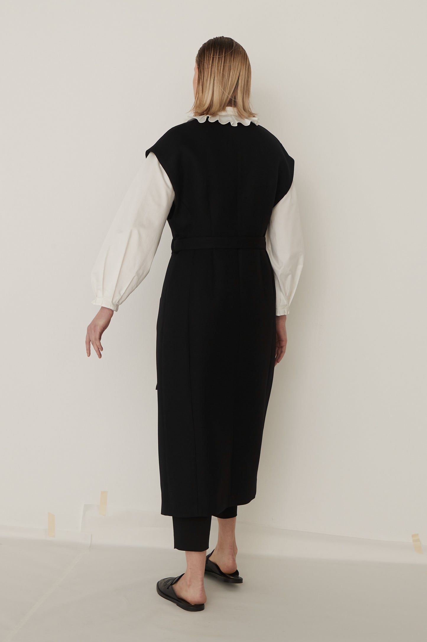 Stand Collar Frill Blouse-WHITE