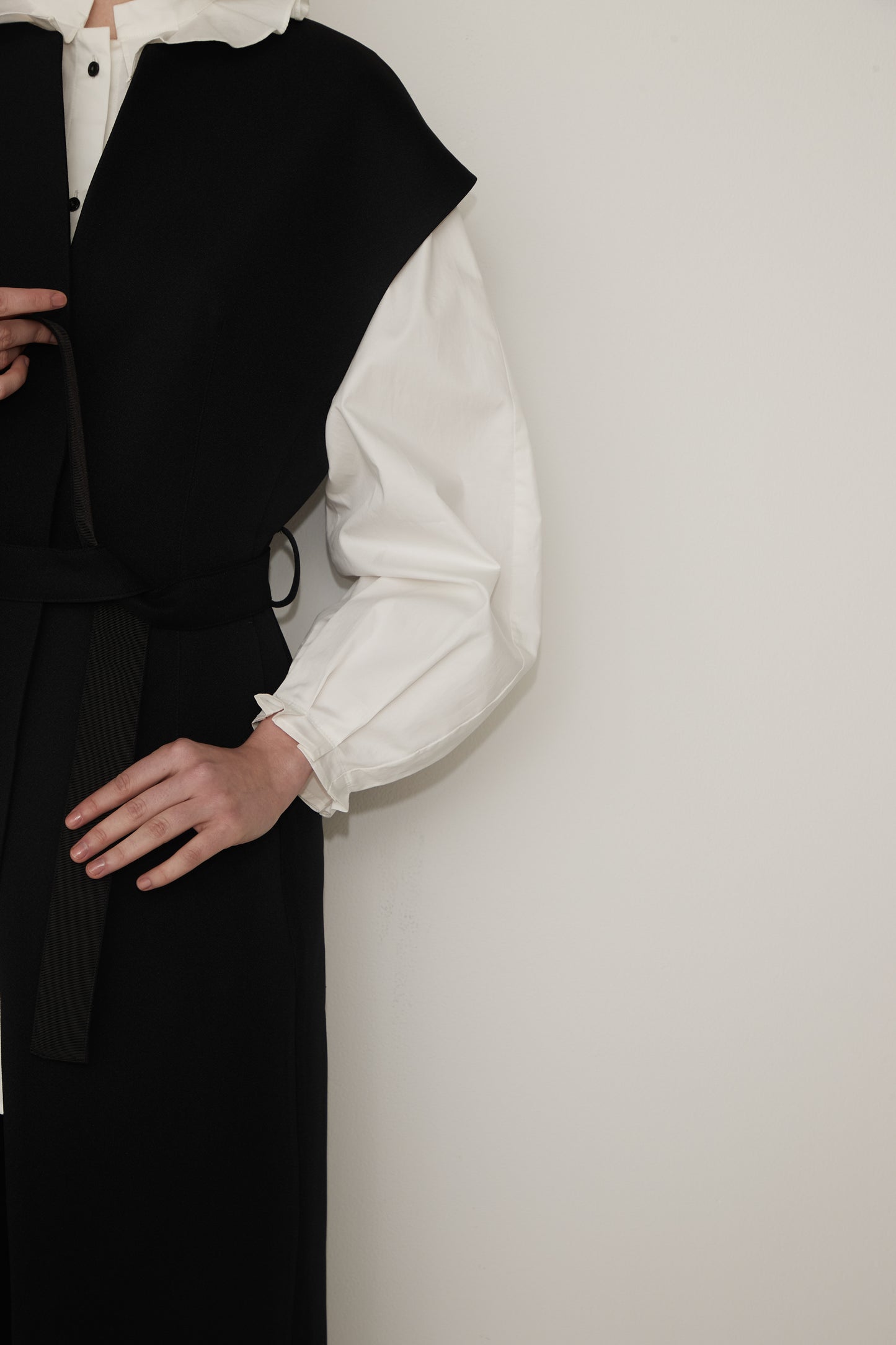 Stand Collar Frill Blouse-WHITE