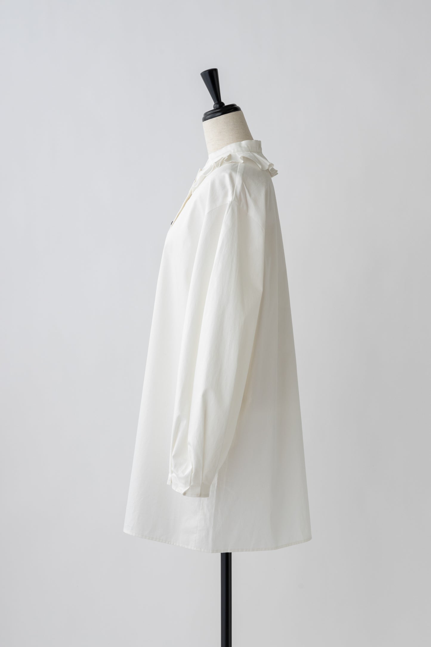 Stand Collar Frill Blouse-WHITE