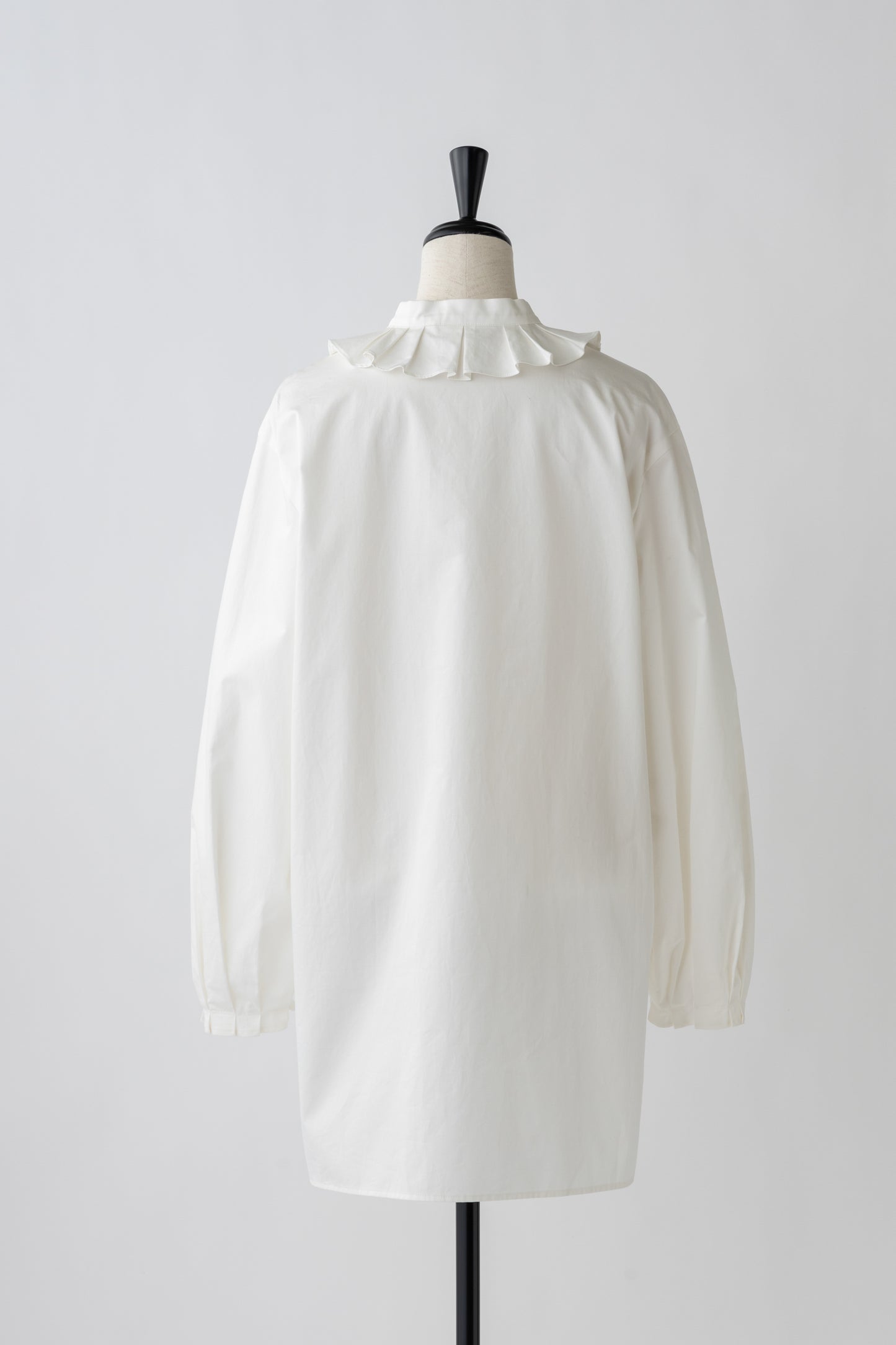 Stand Collar Frill Blouse-WHITE