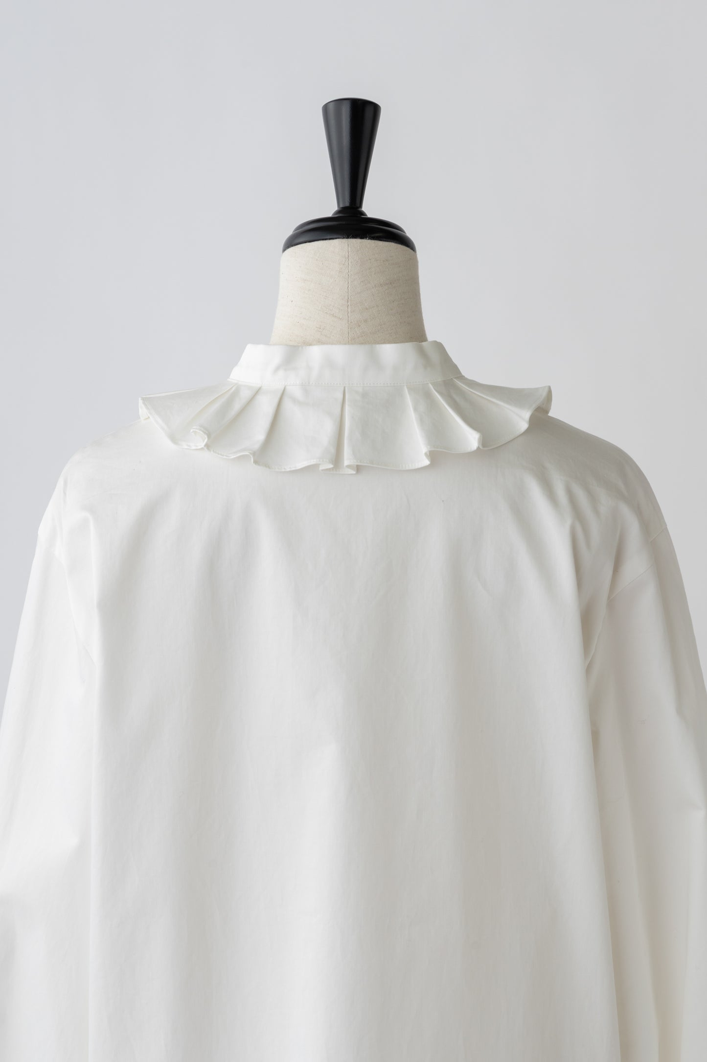 Stand Collar Frill Blouse-WHITE