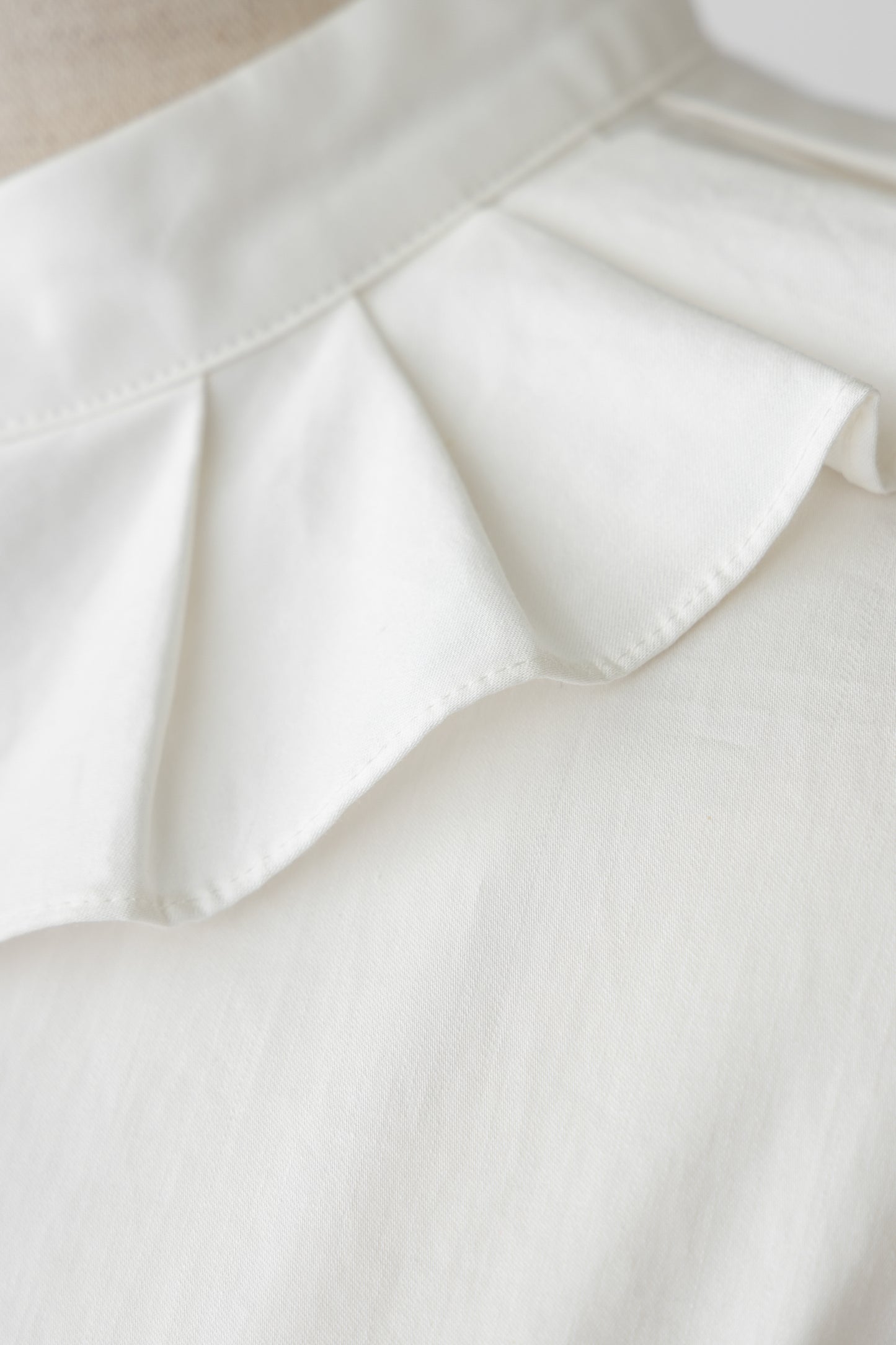 Stand Collar Frill Blouse-WHITE