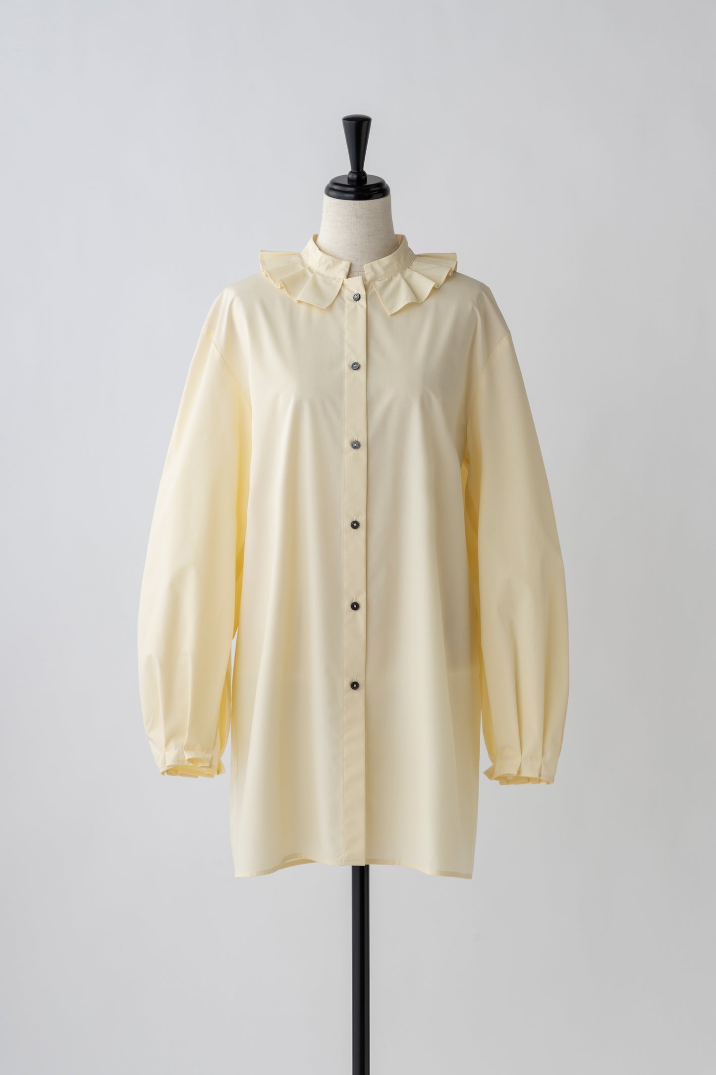 Stand Collar Frill Blouse-EGG YELLOW