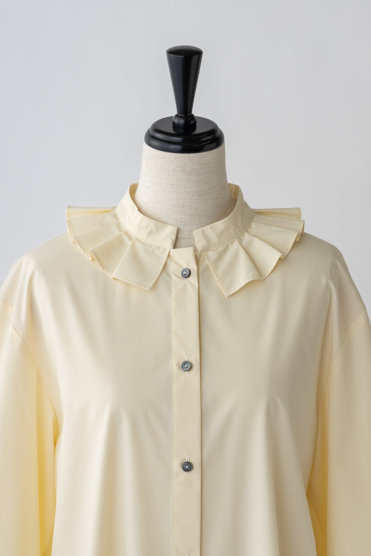 Stand Collar Frill Blouse-EGG YELLOW