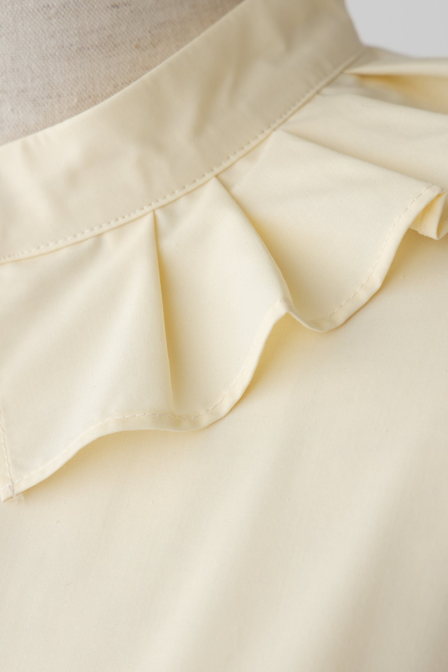 Stand Collar Frill Blouse-EGG YELLOW