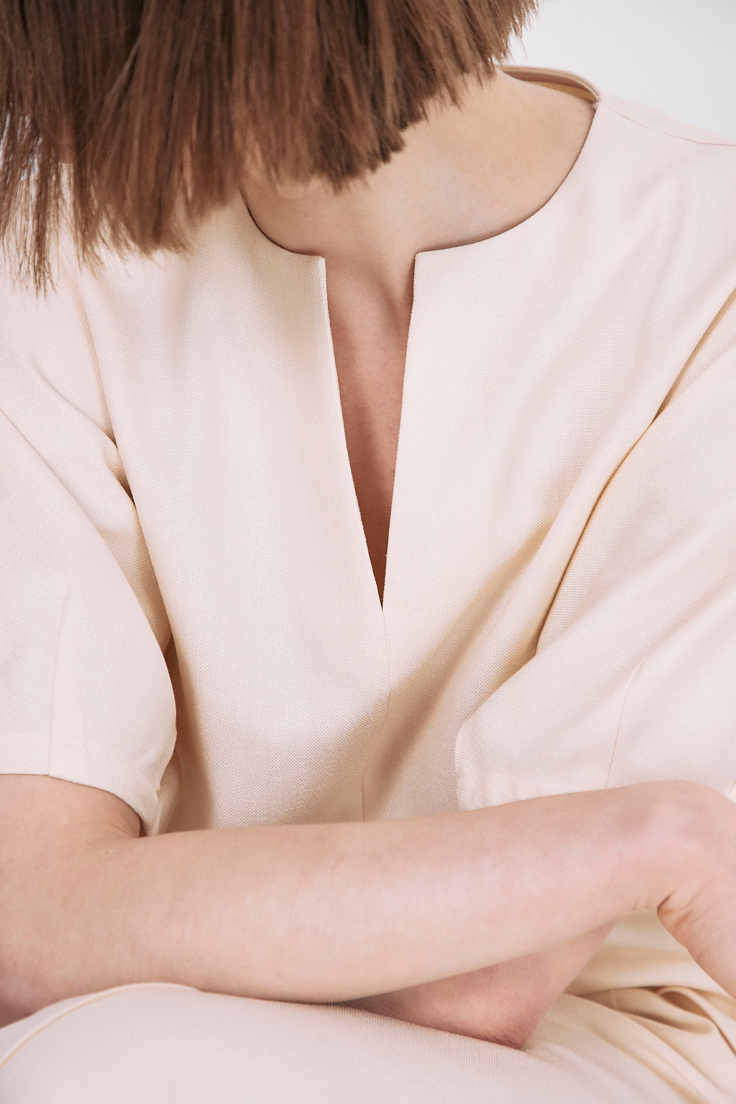 Luster keyneck shortsleeve Blouse-EGG YELLOW