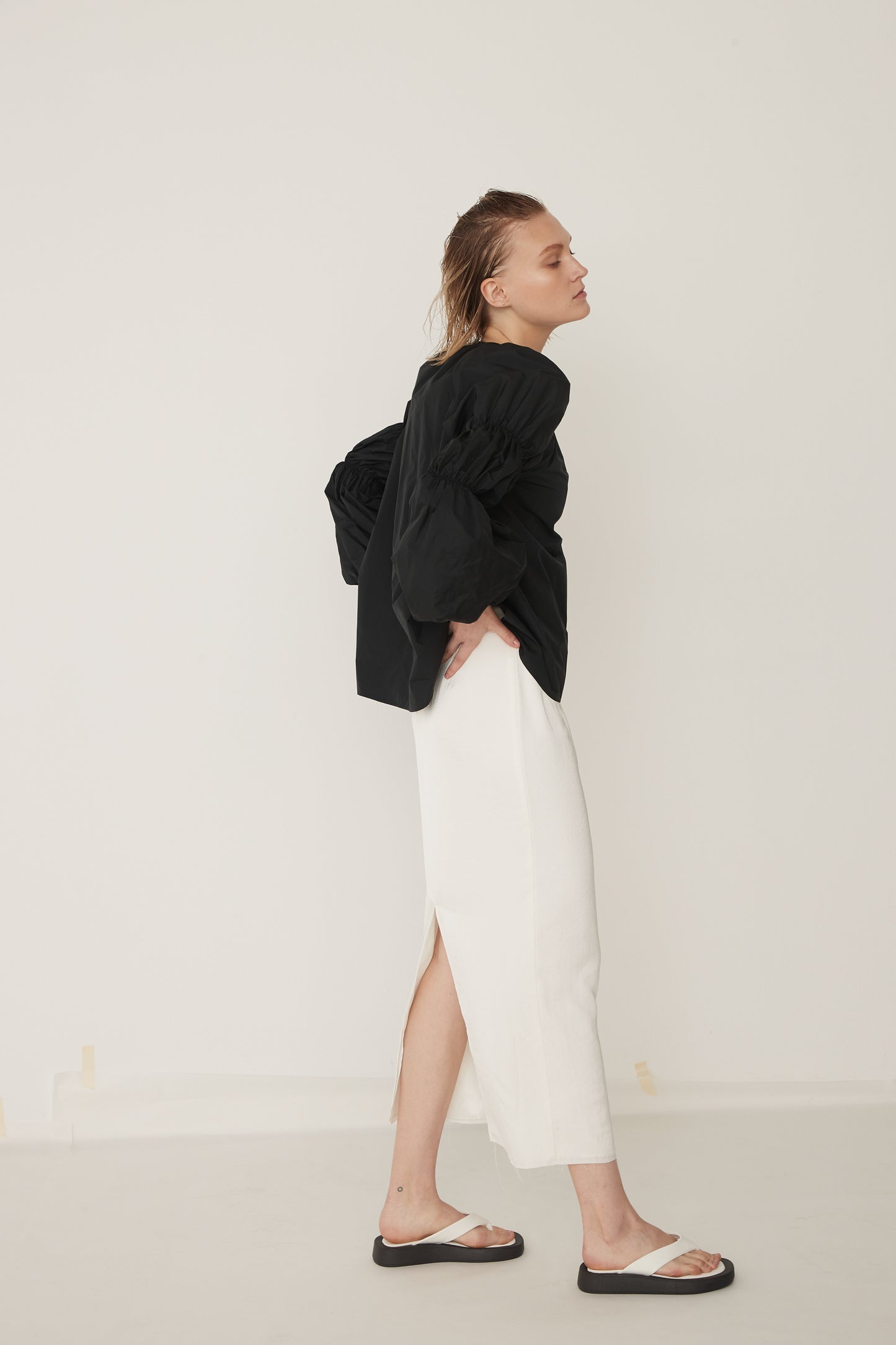 W Slit Maxi Tight Skirt-WHITE