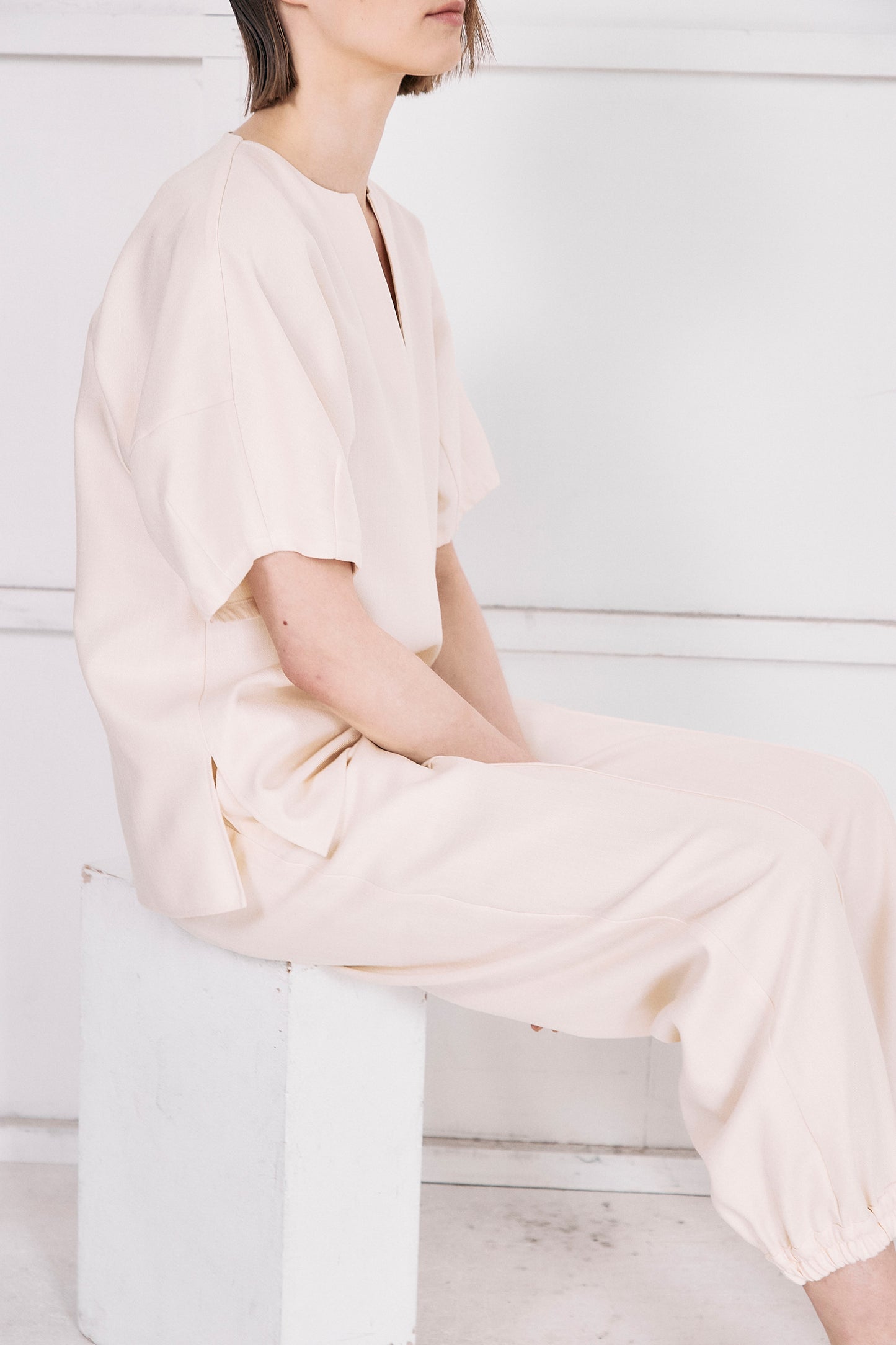 Luster keyneck shortsleeve Blouse-EGG YELLOW