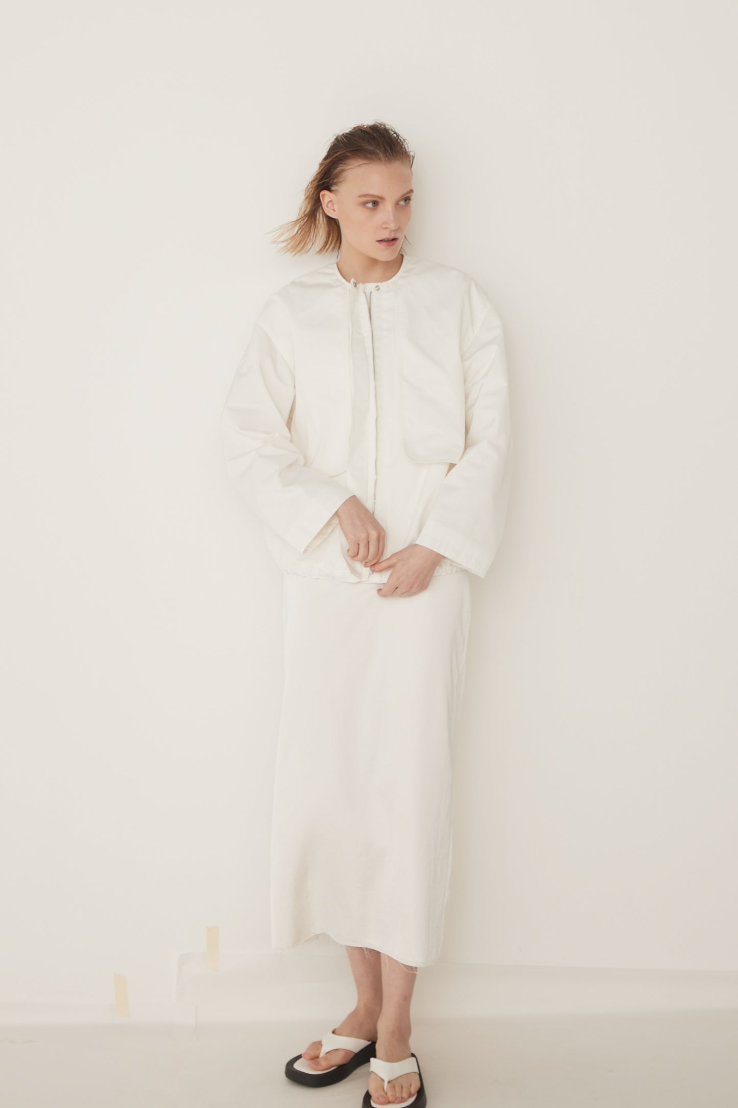 W Slit Maxi Tight Skirt-WHITE