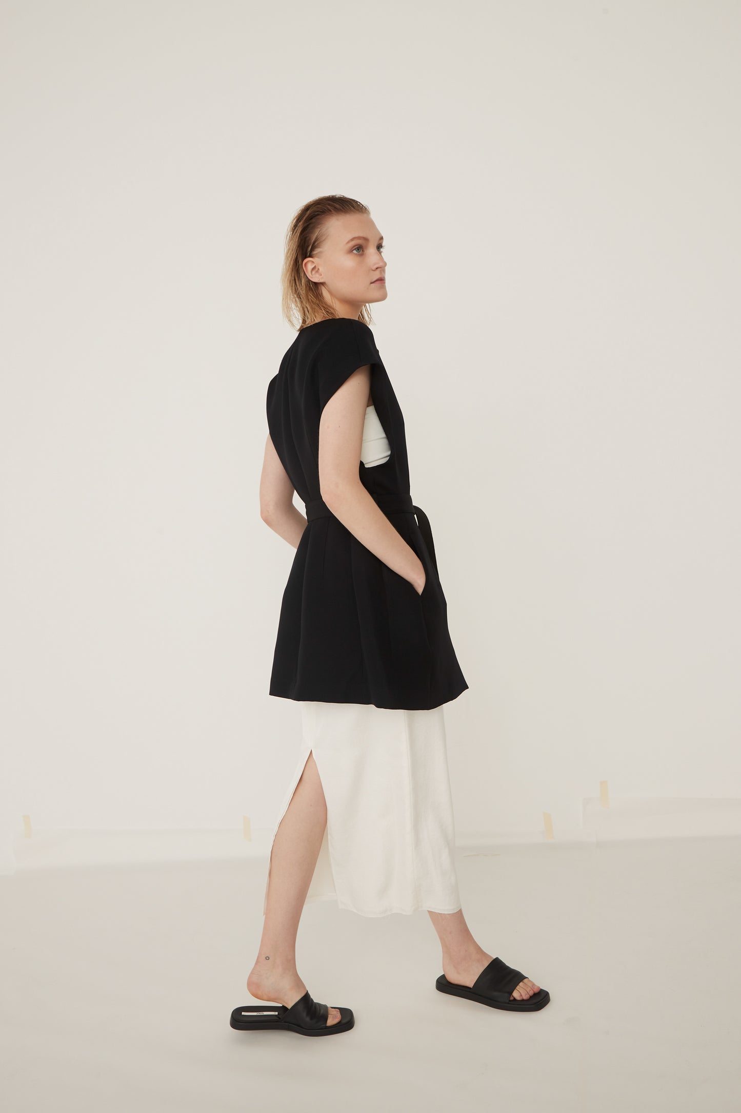 W Slit Maxi Tight Skirt-WHITE