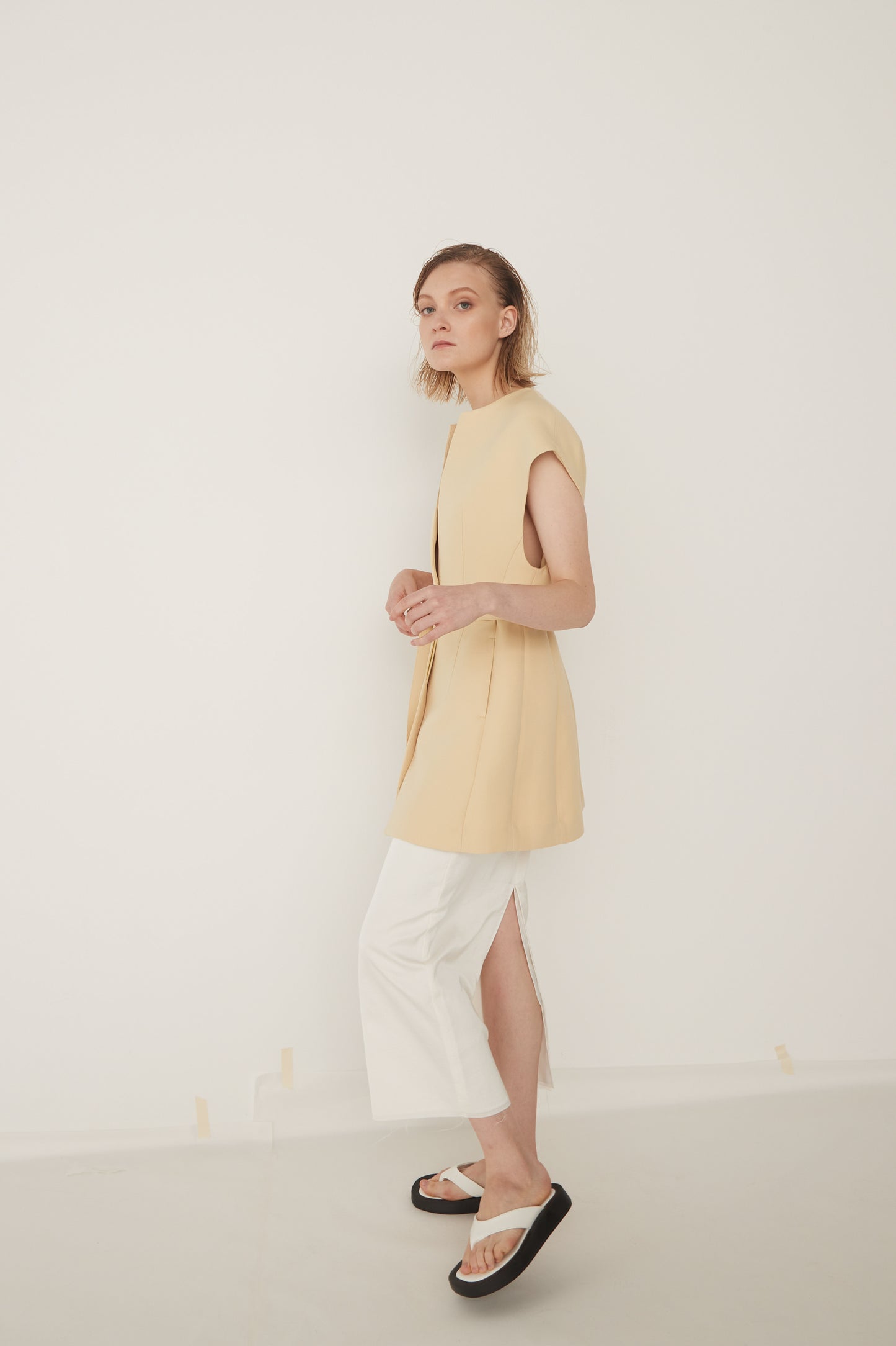 W Slit Maxi Tight Skirt-WHITE