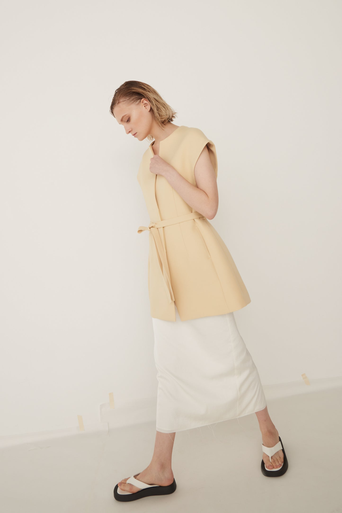 W Slit Maxi Tight Skirt-WHITE