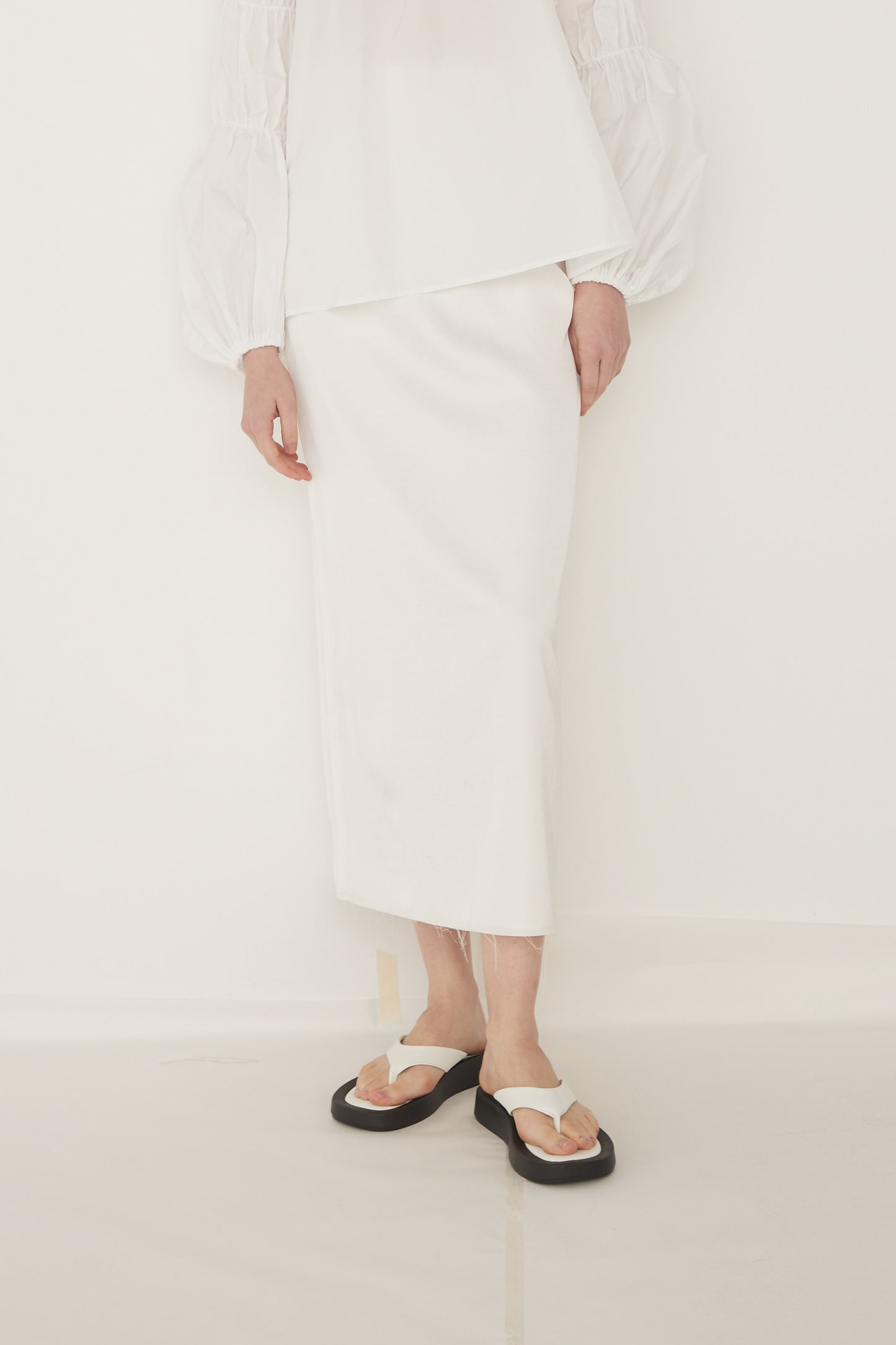 W Slit Maxi Tight Skirt-WHITE
