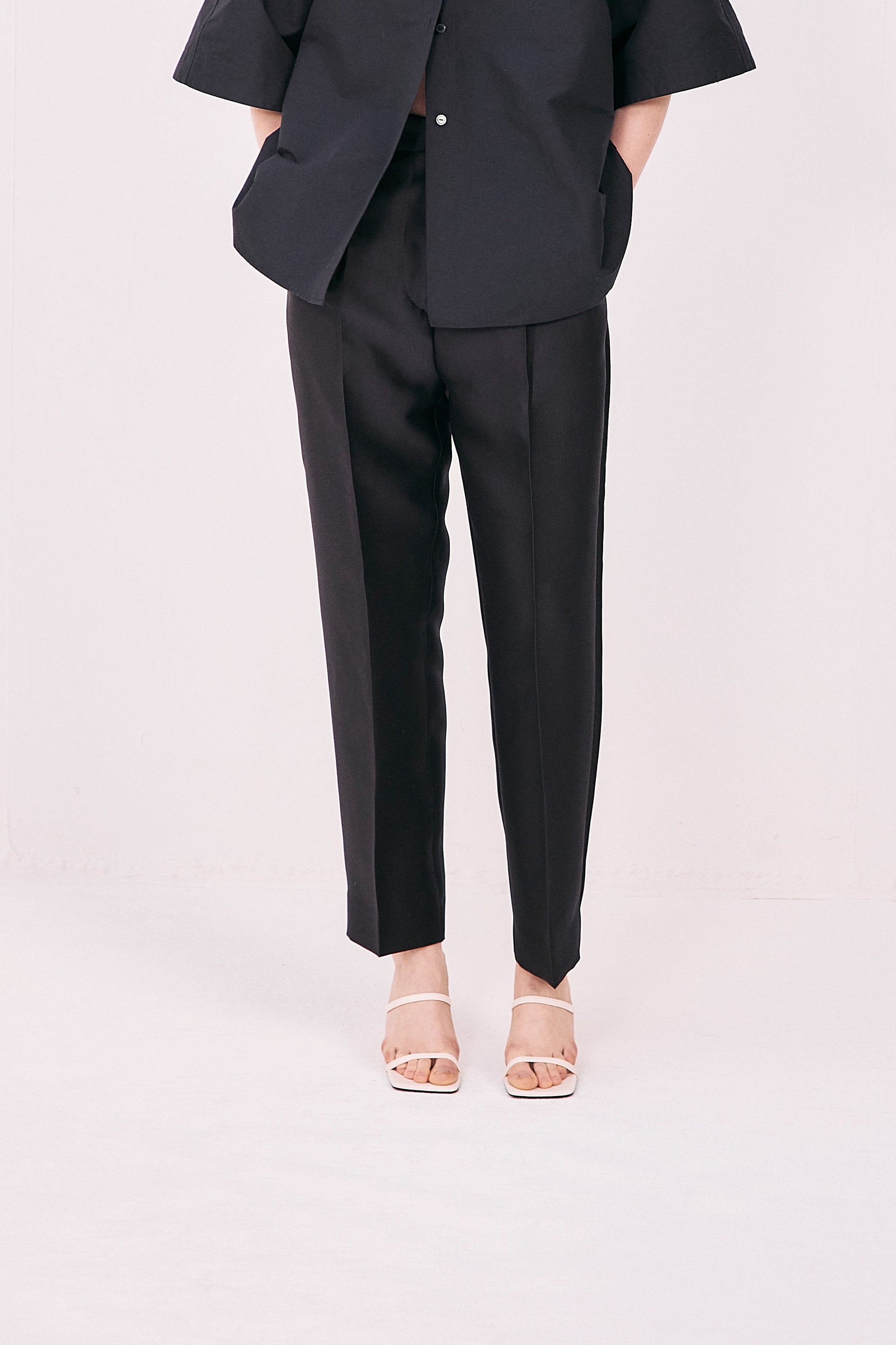 Silkey sheer Pants-BLACK