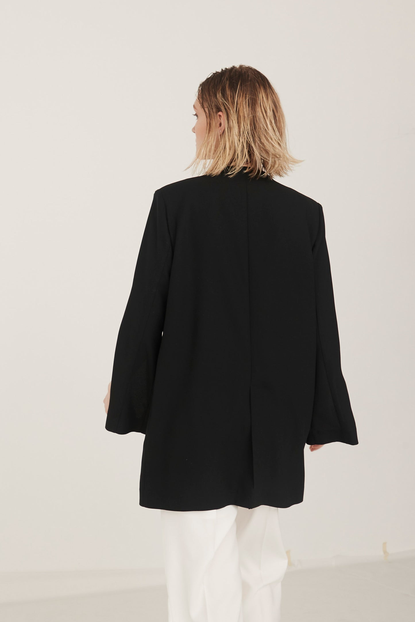 Slit Sleeves V-neck Jacket-BLACK