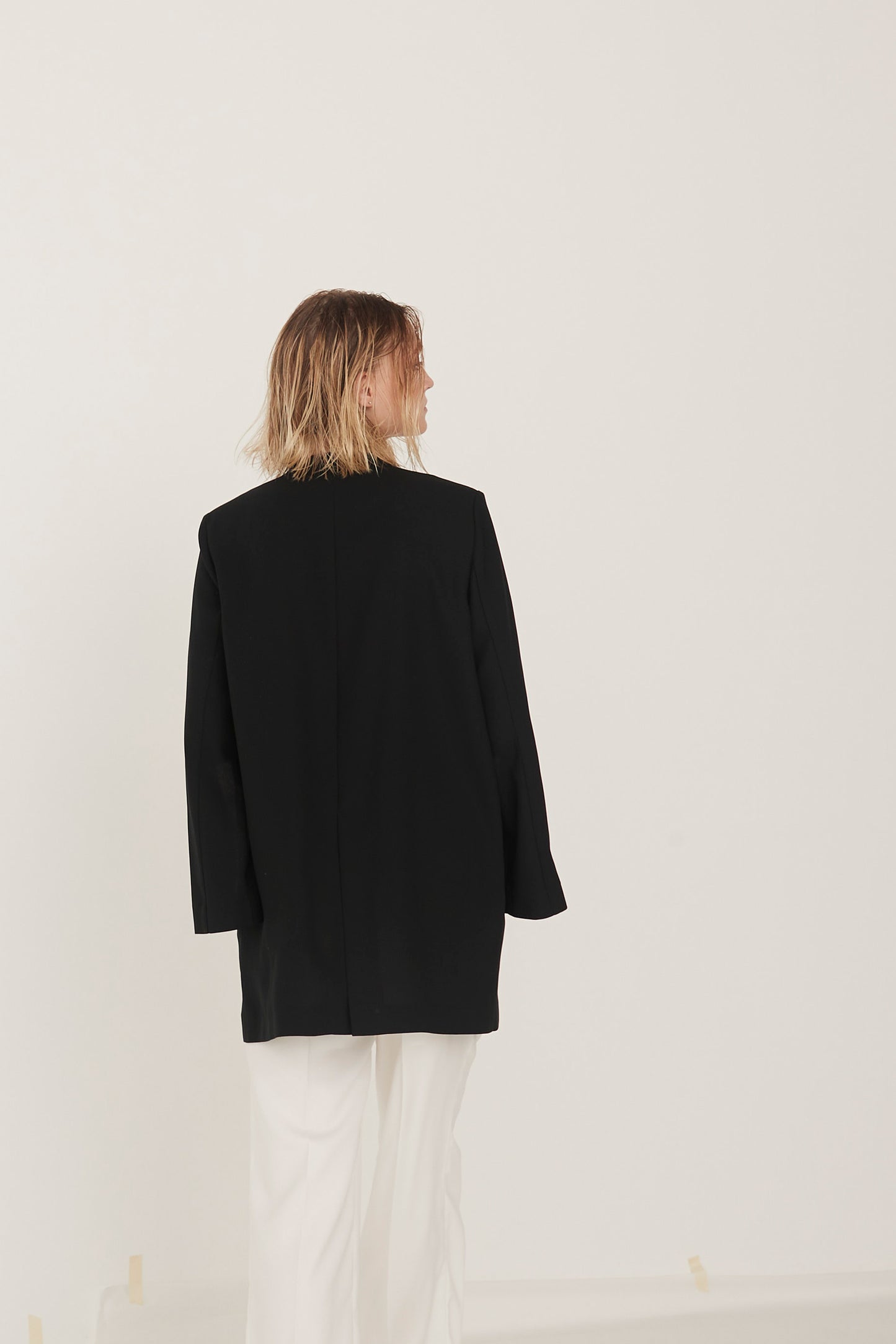 Slit Sleeves V-neck Jacket-BLACK