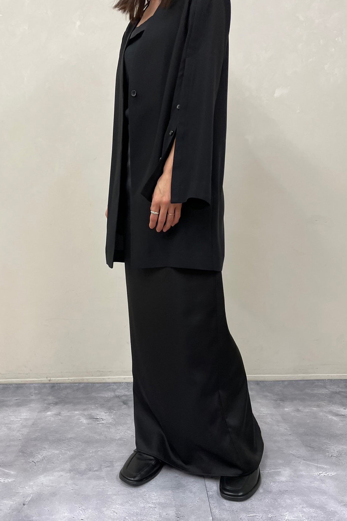 W Slit Maxi Tight Skirt-BLACK